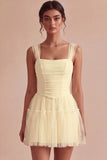 White Corset Tulle A-Line Thick Straps Short Hen Do Dress