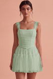 White Corset Tulle A-Line Thick Straps Short Hen Do Dress