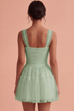 White Corset Tulle A-Line Thick Straps Short Hen Do Dress