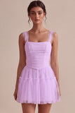 White Corset Tulle A-Line Thick Straps Short Hen Do Dress