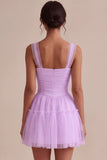 White Corset Tulle A-Line Thick Straps Short Hen Do Dress
