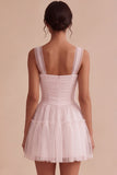 White Corset Tulle A-Line Thick Straps Short Hen Do Dress