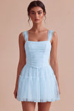 White Corset Tulle A-Line Thick Straps Short Hen Do Dress