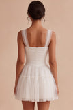 White Corset Tulle A-Line Thick Straps Short Hen Do Dress