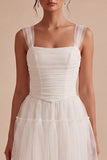White Corset Tulle A-Line Thick Straps Short Hen Do Dress