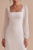White Mermaid Chiffon Square Neck Long Engagement Party Dress with Sleeves