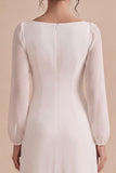 White Mermaid Chiffon Square Neck Long Engagement Party Dress with Sleeves