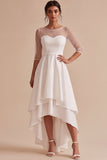 White A-Line Corset Tiered High-Low Engagement Party Dress with Sleeves