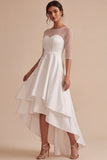 White A-Line Corset Tiered High-Low Engagement Party Dress with Sleeves