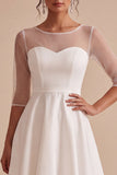 White A-Line Corset Tiered High-Low Engagement Party Dress with Sleeves