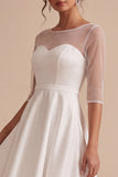 White A-Line Corset Tiered High-Low Engagement Party Dress with Sleeves