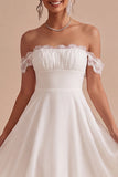 White A-Line Chiffon Ruched Midi Lace Engagement Party Dress