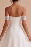 White A-Line Chiffon Ruched Midi Lace Engagement Party Dress