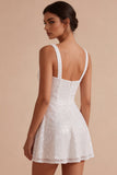 Sparkly White Sequins A-Line Thick Straps Short Hen Do Dress