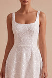 Sparkly White Sequins A-Line Thick Straps Short Hen Do Dress
