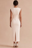 White Sheath V-Neck Ruched Long Engagement Party Dress with Slit