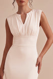 White Sheath V-Neck Ruched Long Engagement Party Dress with Slit