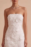 White Floral Strapless Chiffon Asymmetrical Engagement Party Dress