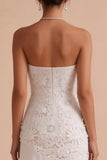 White Floral Strapless Chiffon Asymmetrical Engagement Party Dress