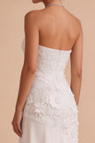White Floral Strapless Chiffon Asymmetrical Engagement Party Dress