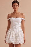 White Ruched A-Line Short Corset Hen Do Dress with 3D Flower