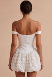 White Ruched A-Line Short Corset Hen Do Dress with 3D Flower