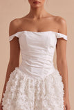 White Ruched A-Line Short Corset Hen Do Dress with 3D Flower