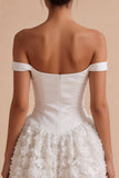 White Ruched A-Line Short Corset Hen Do Dress with 3D Flower