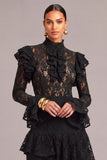 Black Tiered Lace High Neck Ruffled Long Wedding Guest Dress
