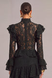 Black Tiered Lace High Neck Ruffled Long Wedding Guest Dress