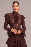 Black Tiered Lace High Neck Ruffled Long Wedding Guest Dress