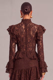 Black Tiered Lace High Neck Ruffled Long Wedding Guest Dress