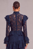 Black Tiered Lace High Neck Ruffled Long Wedding Guest Dress