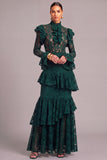 Black Tiered Lace High Neck Ruffled Long Wedding Guest Dress