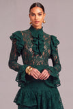 Black Tiered Lace High Neck Ruffled Long Wedding Guest Dress