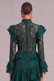 Black Tiered Lace High Neck Ruffled Long Wedding Guest Dress