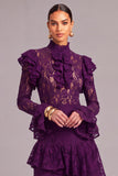 Black Tiered Lace High Neck Ruffled Long Wedding Guest Dress