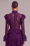 Black Tiered Lace High Neck Ruffled Long Wedding Guest Dress