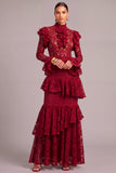 Black Tiered Lace High Neck Ruffled Long Wedding Guest Dress