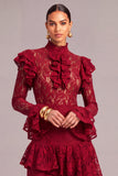 Black Tiered Lace High Neck Ruffled Long Wedding Guest Dress