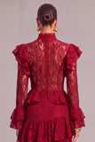 Black Tiered Lace High Neck Ruffled Long Wedding Guest Dress