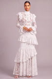 Black Tiered Lace High Neck Ruffled Long Wedding Guest Dress
