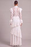 Black Tiered Lace High Neck Ruffled Long Wedding Guest Dress