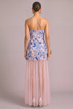 Floral Light Blue Mermaid Strapless Long Embroidered Wedding Guest Dress