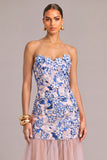 Floral Light Blue Mermaid Strapless Long Embroidered Wedding Guest Dress