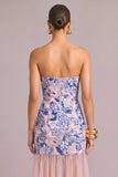Floral Light Blue Mermaid Strapless Long Embroidered Wedding Guest Dress