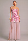 Floral Light Blue Mermaid Strapless Long Embroidered Wedding Guest Dress
