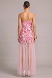 Floral Light Blue Mermaid Strapless Long Embroidered Wedding Guest Dress