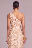 Champagne Mermaid One Shoulder Floral Long Wedding Guest Dress