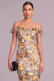 Yellow Mermaid Off the Shoulder Long Lace Up Wedding Guest Dress